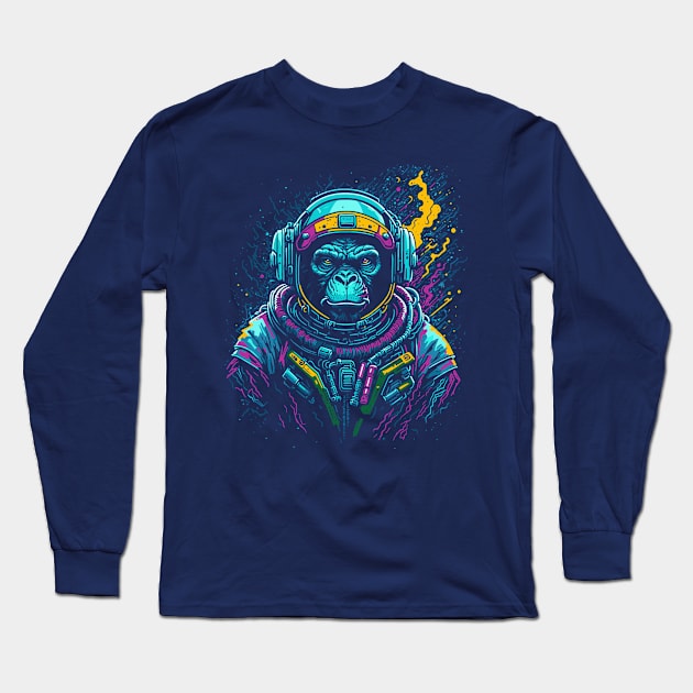 Vibrant Pop Art Space Monkey // Monkey Astronaut in Outer Space Long Sleeve T-Shirt by SLAG_Creative